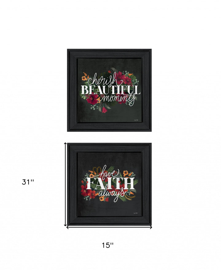 Set Of Two Cherish and Have Faith 1 Black Framed Print Wall Art