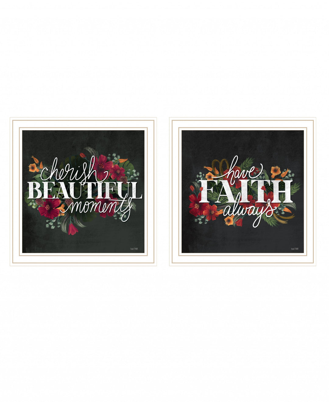 Set Of Two Cherish and Have Faith 1 Black Framed Print Wall Art