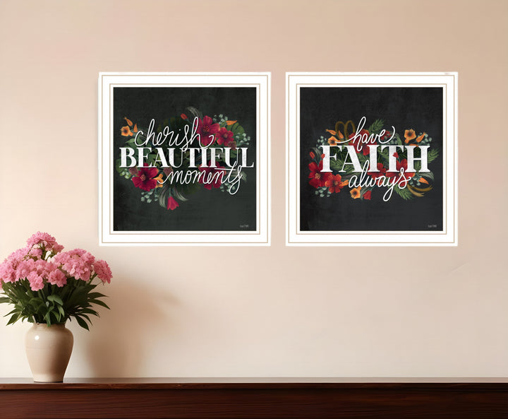 Set Of Two Cherish and Have Faith 1 Black Framed Print Wall Art