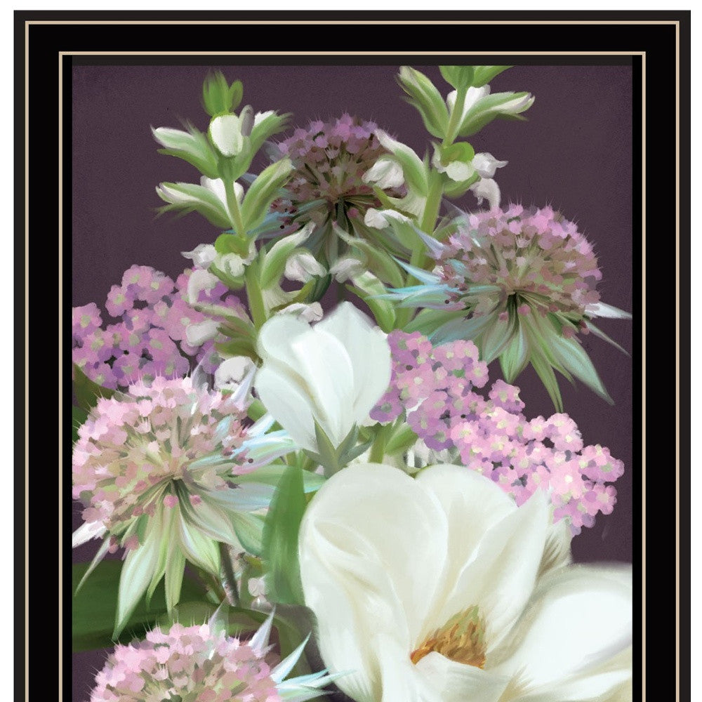 Set Of Two Lilac and Wild Plum Bouquet Black Framed Print Wall Art