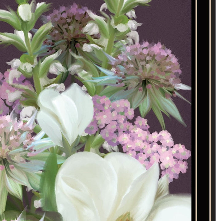 Set Of Two Lilac and Wild Plum Bouquet Black Framed Print Wall Art