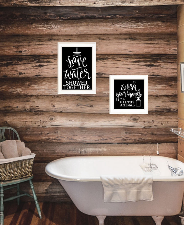 Set Of Two Wash Up White Framed Print Bathroom Wall Art