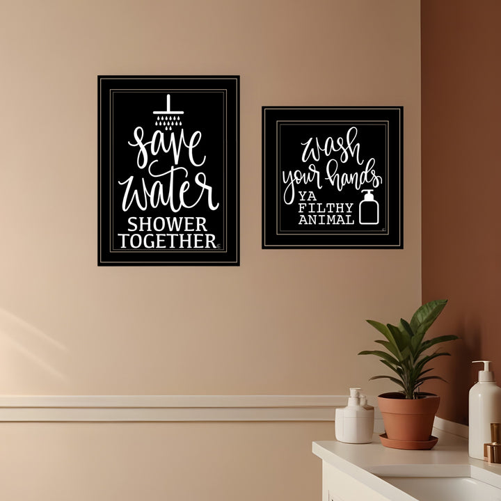 Set Of Two Wash Up Black Framed Print Bathroom Wall Art