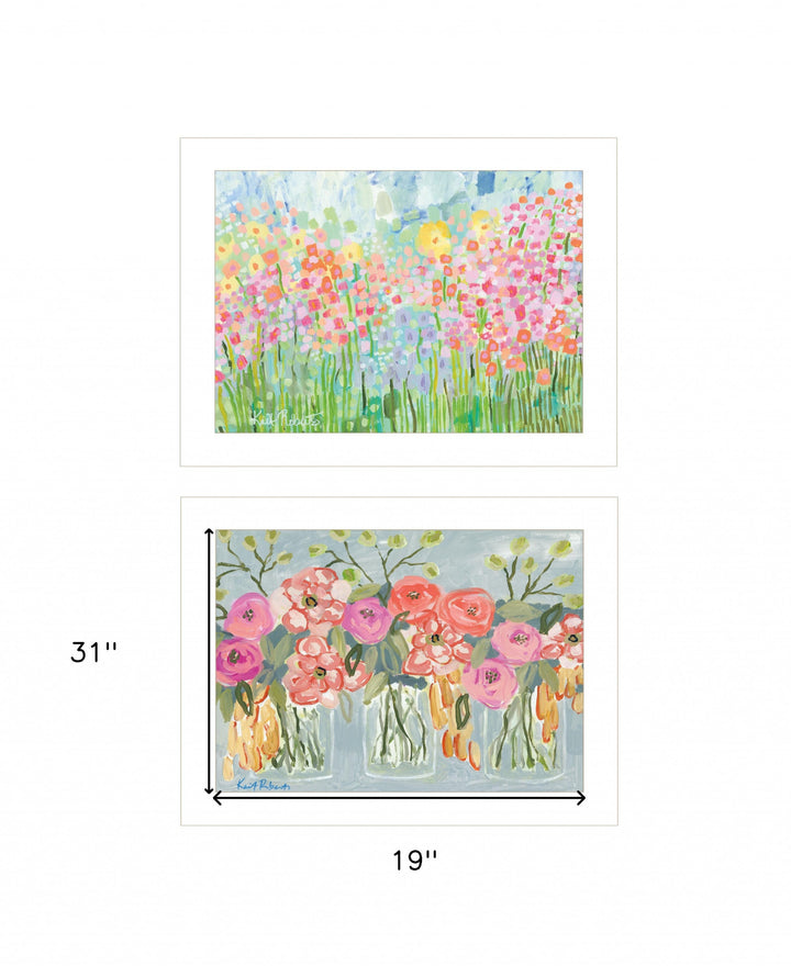 Set Of Two Garden Flowers II 1 White Framed Print Wall Art