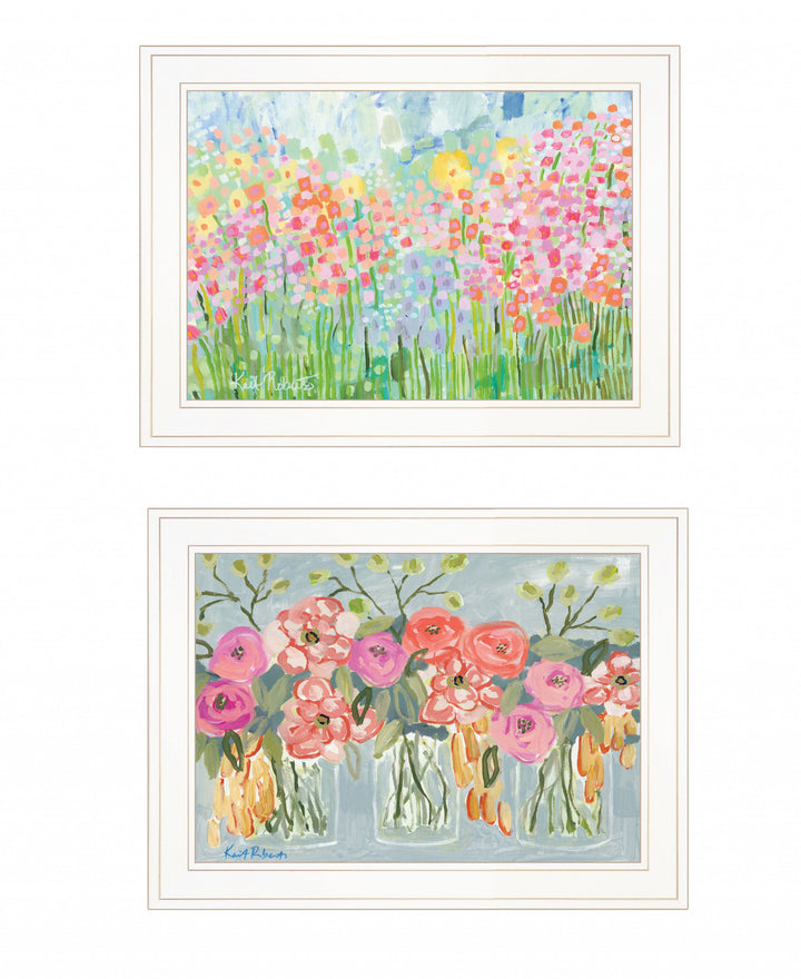 Set Of Two Garden Flowers II 2 White Framed Print Wall Art