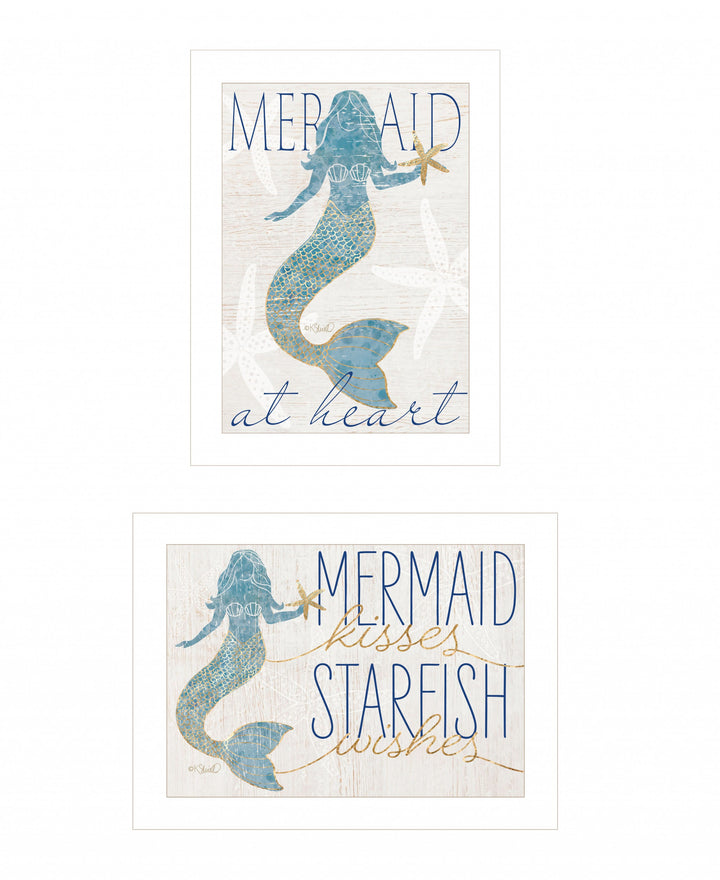 Set Of Two Two Mermaids 1 White Framed Print Wall Art