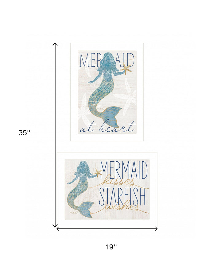 Set Of Two Two Mermaids 1 White Framed Print Wall Art