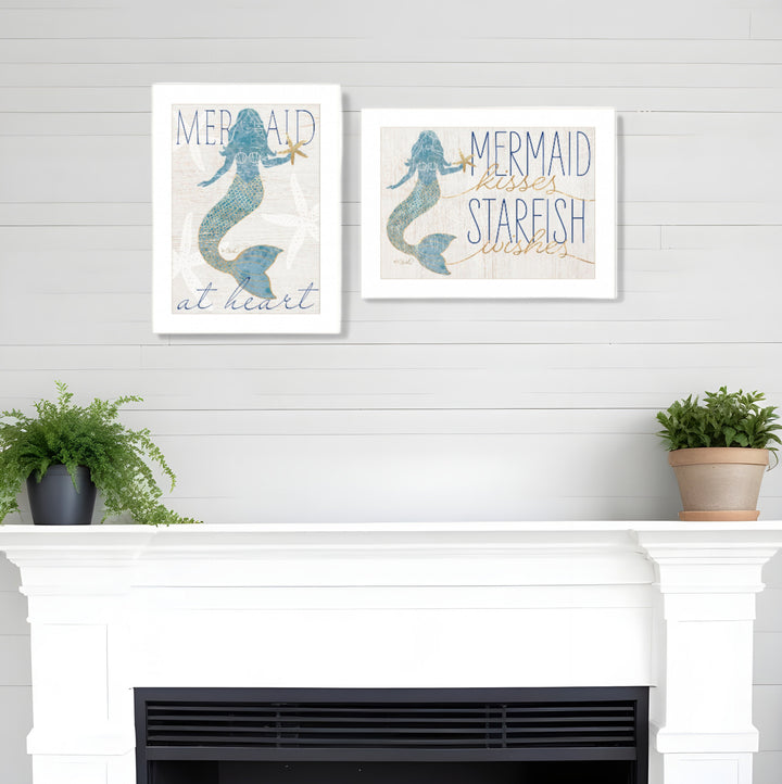 Set Of Two Two Mermaids 1 White Framed Print Wall Art