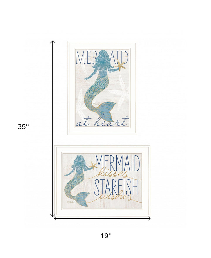 Set Of Two Two Mermaids 2 White Framed Print Wall Art