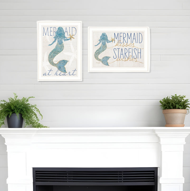 Set Of Two Two Mermaids 2 White Framed Print Wall Art