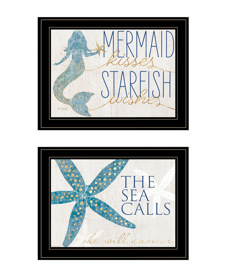 Set Of Two Mermaid Kisses Starfish Wishes 2 White Framed Print Wall Art