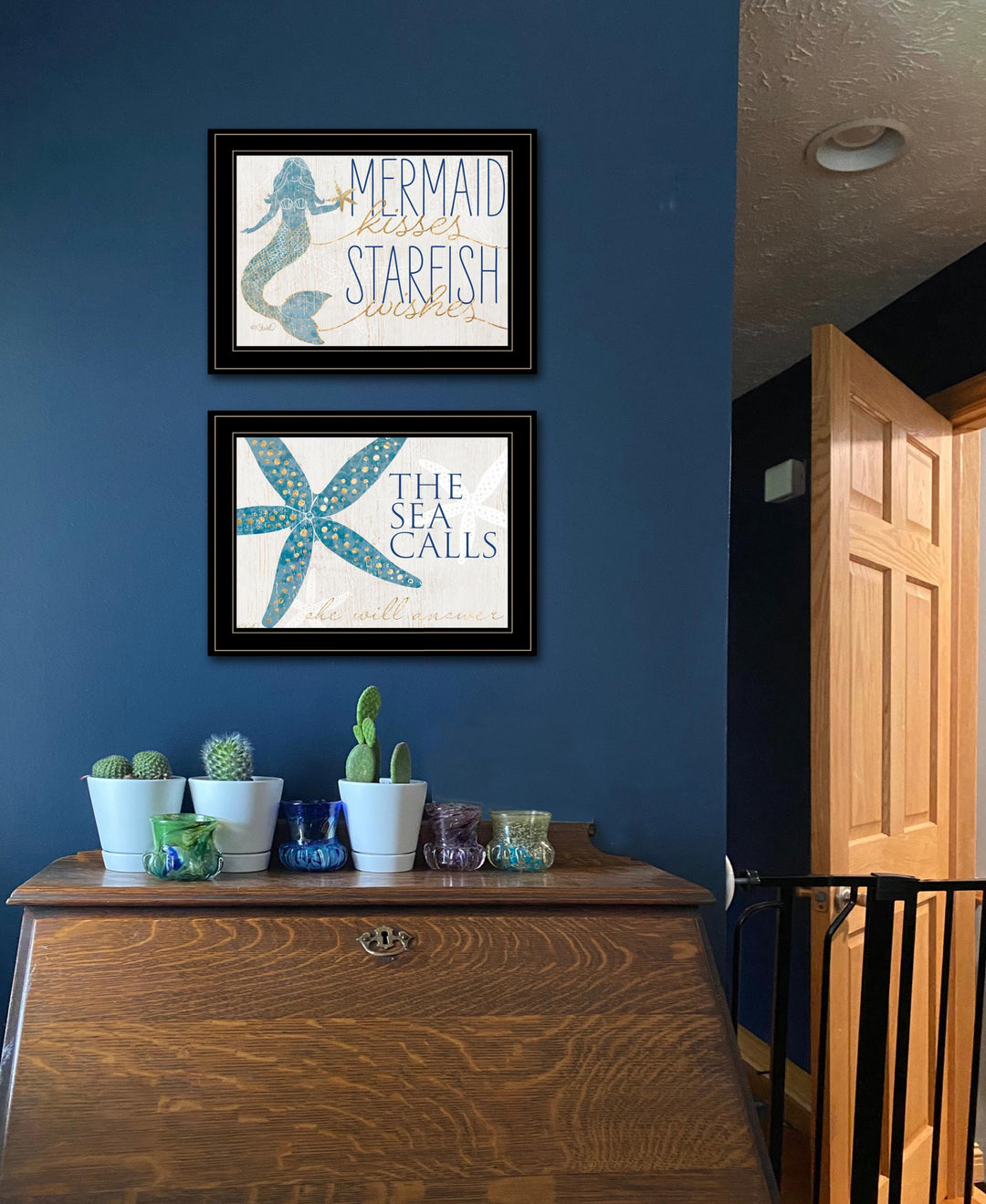 Set Of Two Mermaid Kisses Starfish Wishes 2 White Framed Print Wall Art