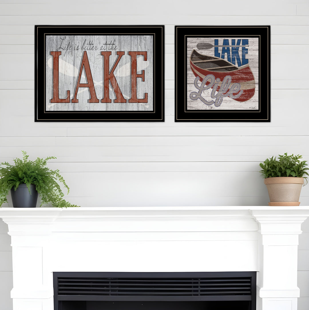 Set Of Two Lake Life is Better 2 Black Framed Print Wall Art