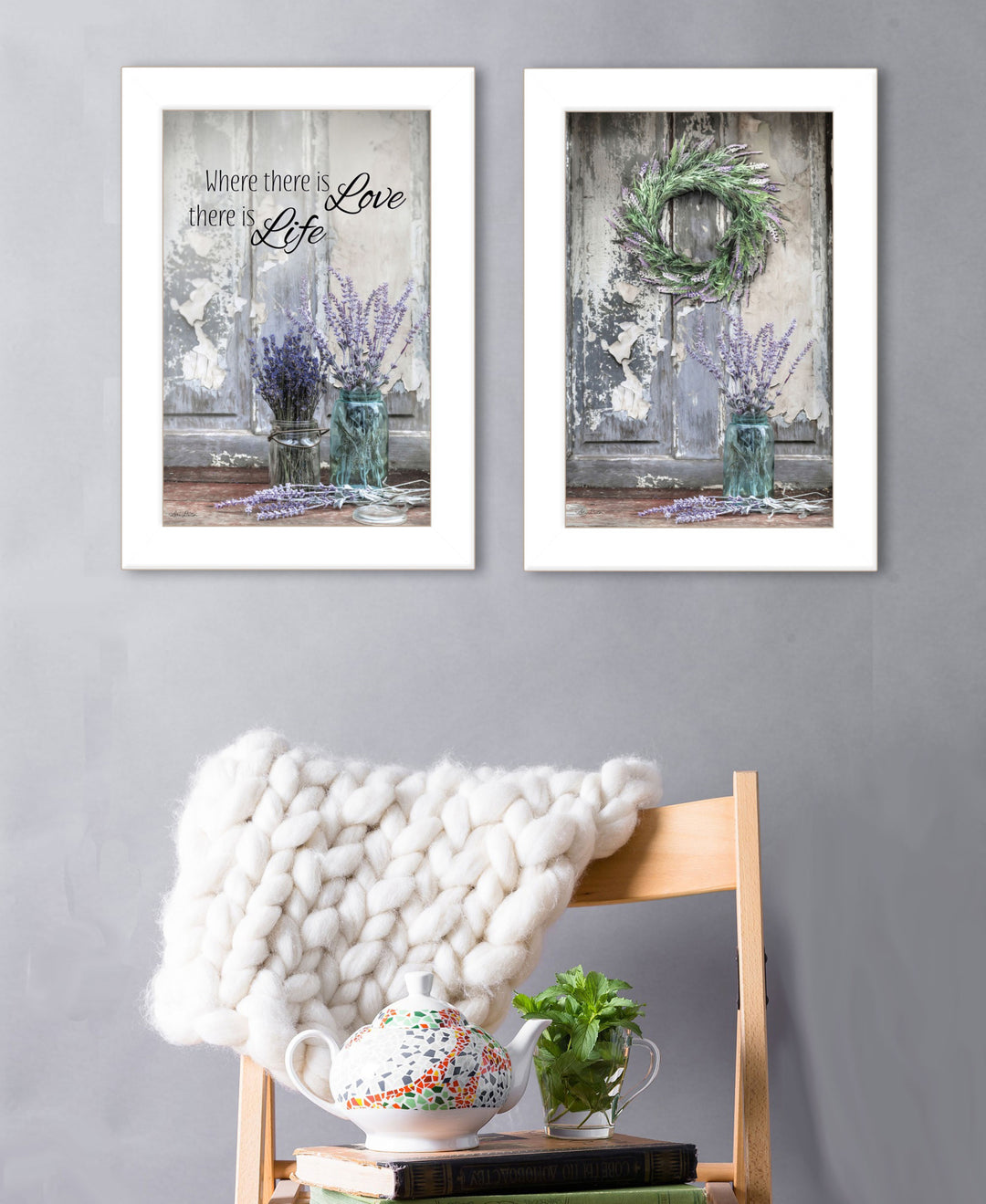 Set Of Two Love and Memories White Framed Print Wall Art