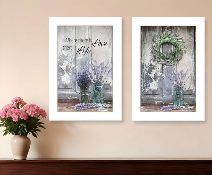 Set Of Two Love and Memories White Framed Print Wall Art