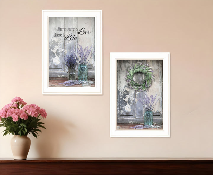 Set Of Two Love and Memories White Framed Print Wall Art