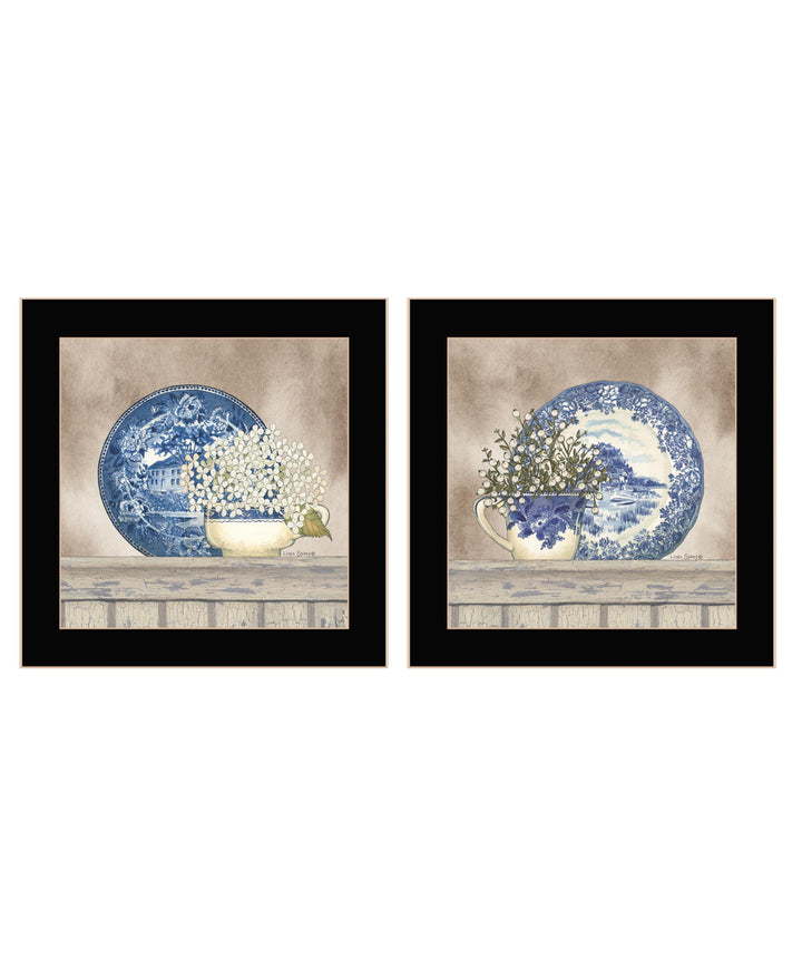 Set Of Two The Farmhouse Blues Black Framed Print Wall Art