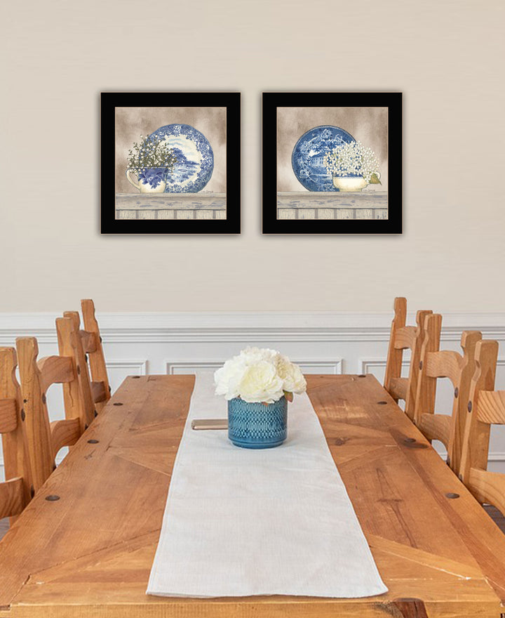 Set Of Two The Farmhouse Blues Black Framed Print Wall Art