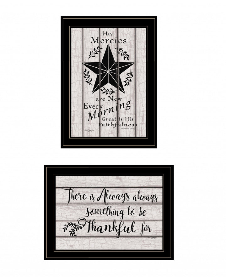 Set Of Two His Mercies and Thankful 2 Black Framed Print Wall Art