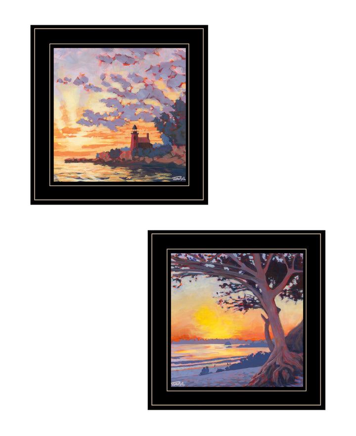 Set Of Two Carmel Beach and Lighthouse 1 White Framed Print Wall Art