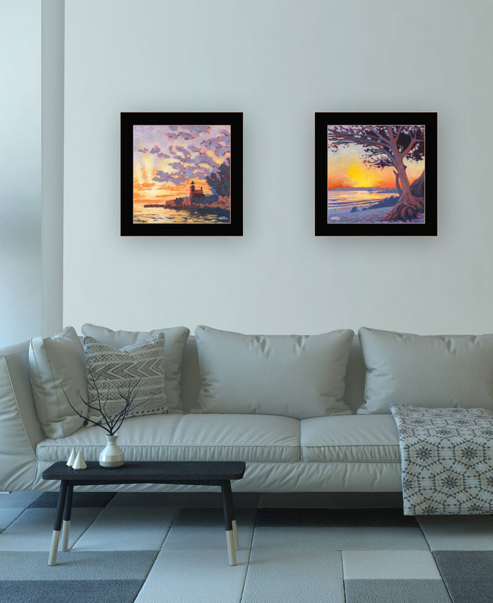 Set Of Two Carmel Beach and Lighthouse 1 White Framed Print Wall Art