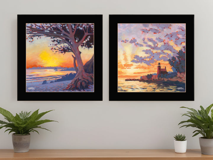 Set Of Two Carmel Beach and Lighthouse 1 White Framed Print Wall Art