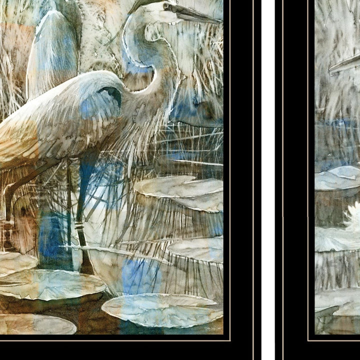 Set Of Two Marsh Herons I and Sea II Black Framed Print Wall Art