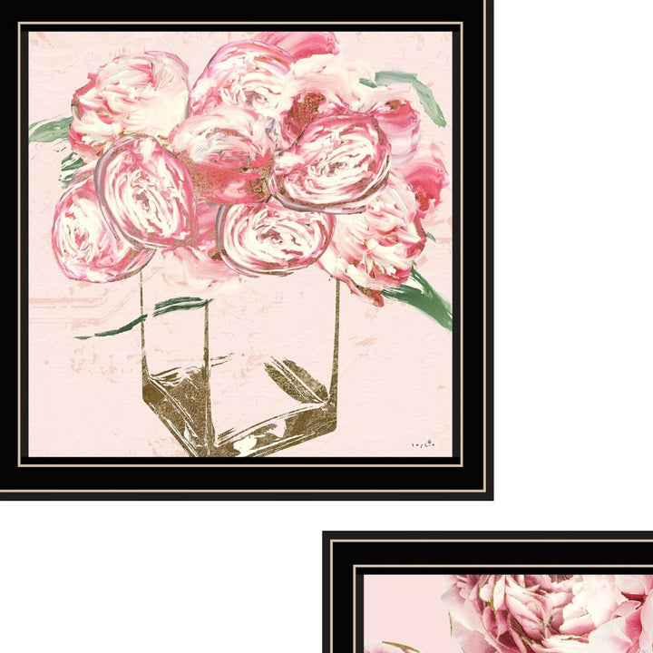 Set Of Two The Peonies 1 Black Framed Print Wall Art