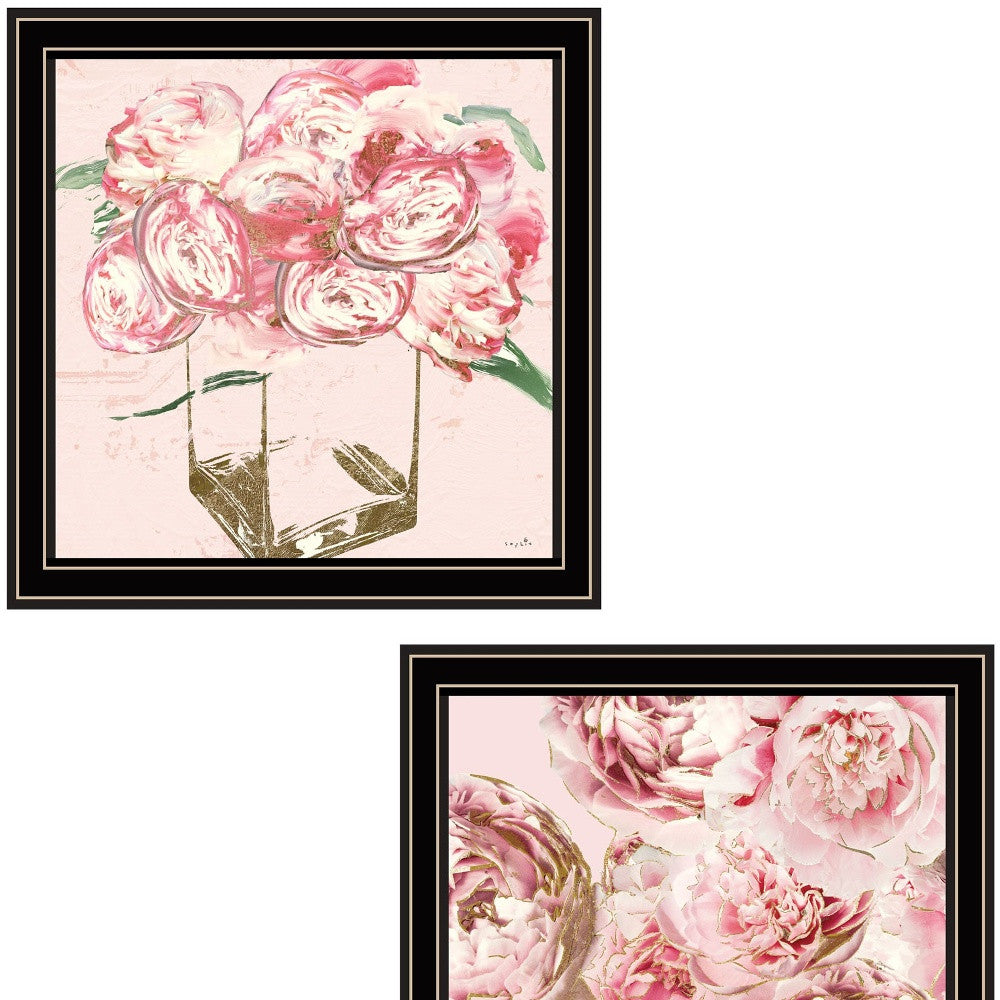 Set Of Two The Peonies 1 Black Framed Print Wall Art