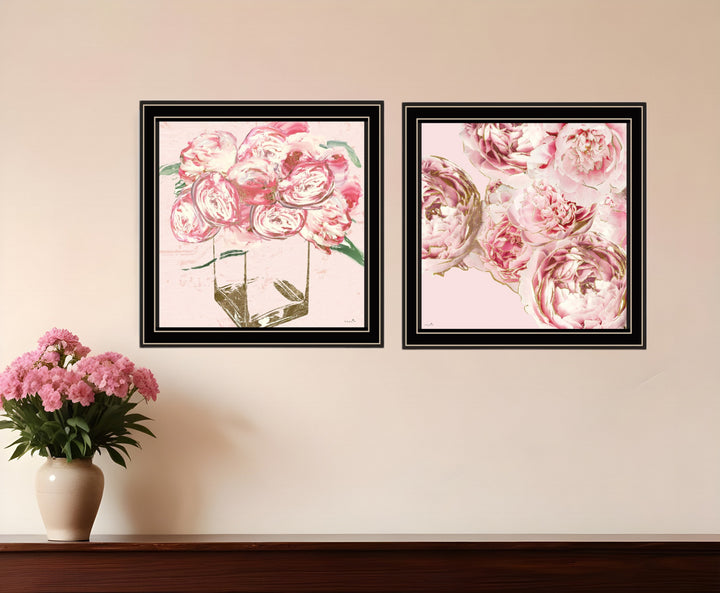 Set Of Two The Peonies 1 Black Framed Print Wall Art