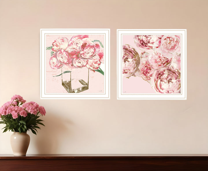 Set Of Two The Peonies 2 White Framed Print Wall Art