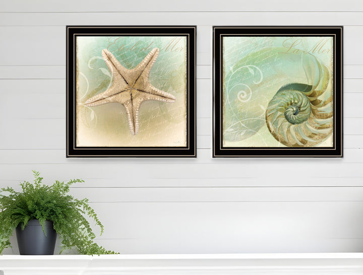 Set Of Two The Sea I and Sea II 1 Black Framed Print Wall Art