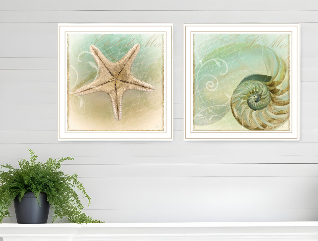 Set Of Two The Sea I and Sea II 2 White Framed Print Wall Art