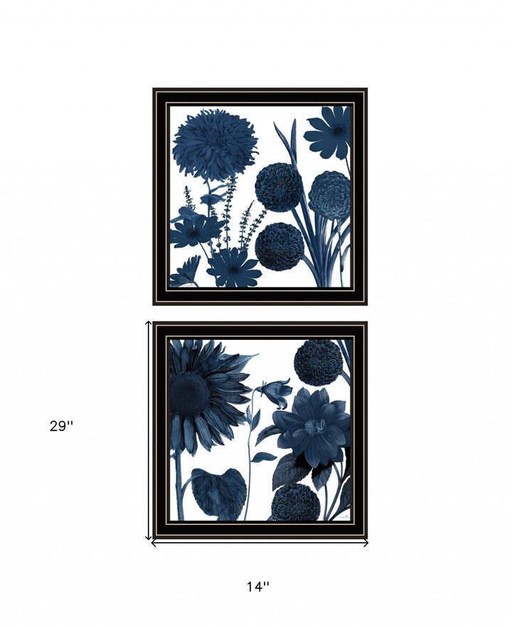 Set Of Two Sunflower Blues 1 Black Framed Print Wall Art