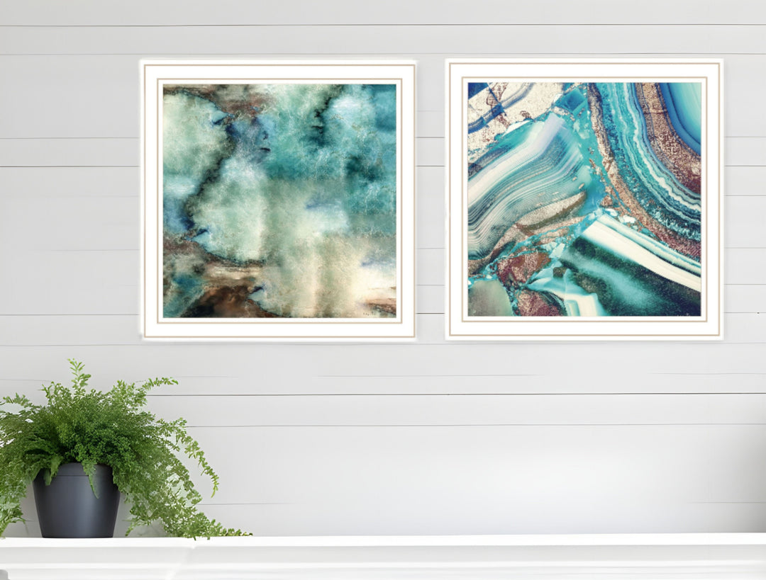 Set Of Two Earth tones I and Sea II 2 White Framed Print Wall Art