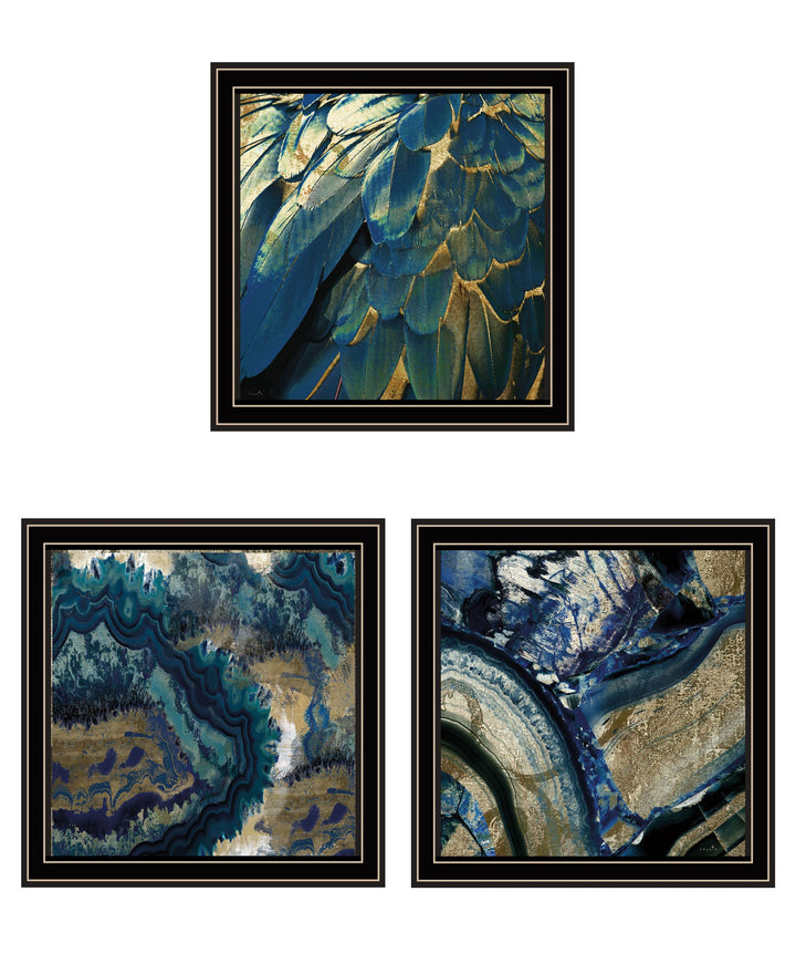 Set Of Three Deep Blue 1 Black Framed Print Wall Art