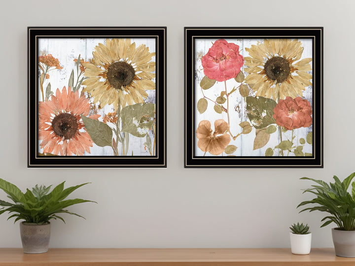 Set Of Two Earth to Petals 1 Black Framed Print Wall Art