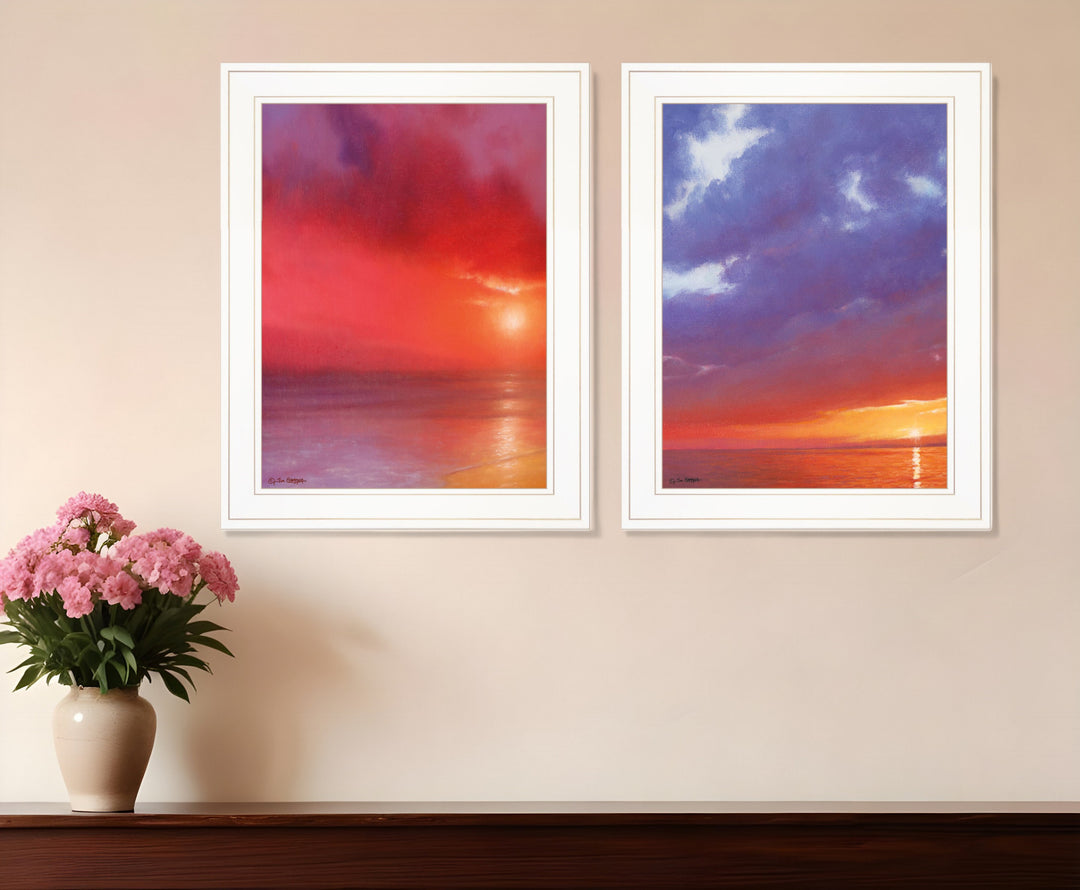 Set Of Two Sunset White Framed Print Wall Art