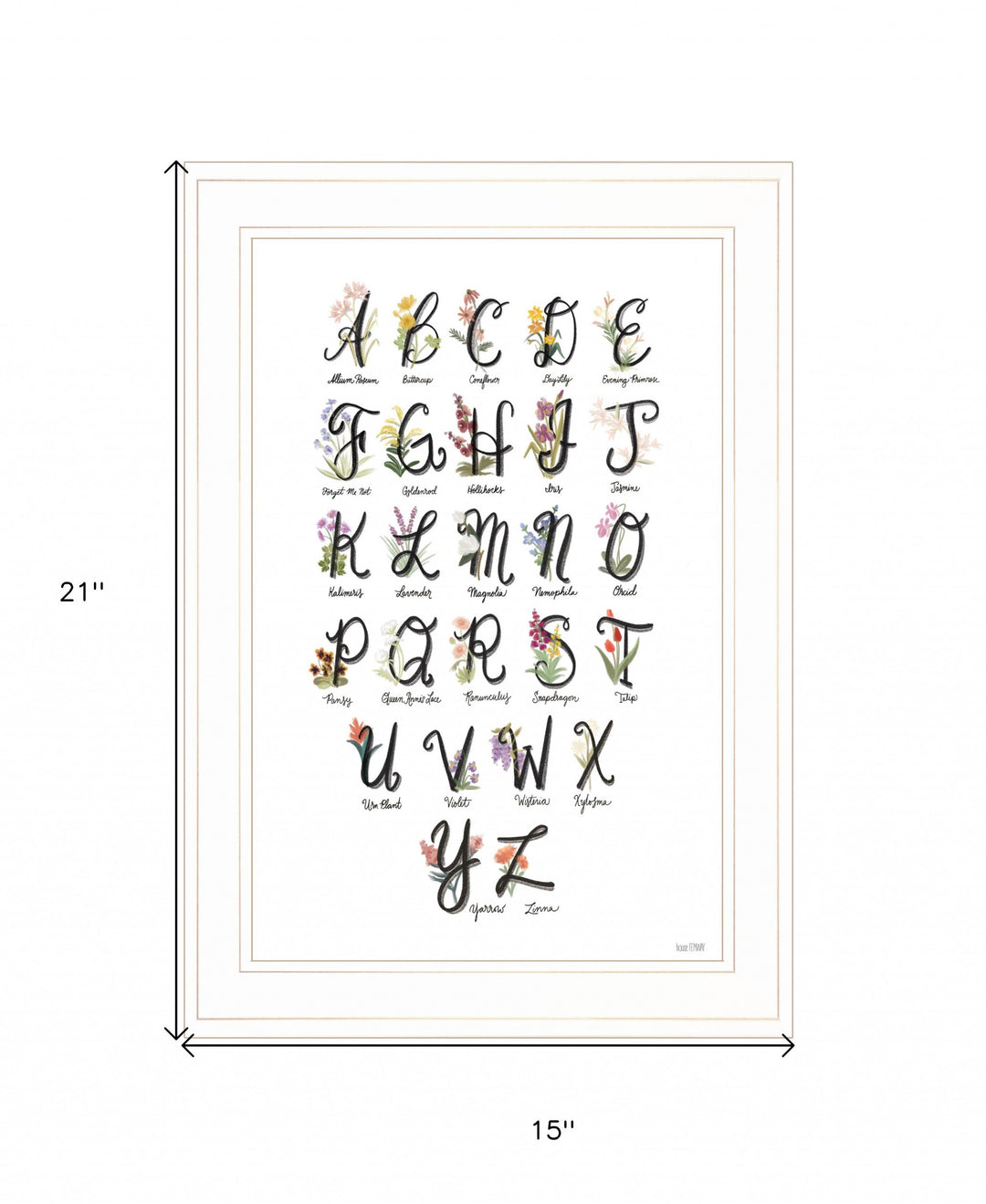 Flower Alphabet 1 White Framed Print Wall Art