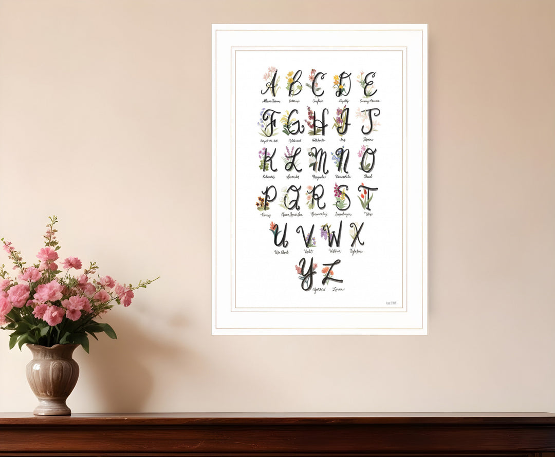 Flower Alphabet 1 White Framed Print Wall Art