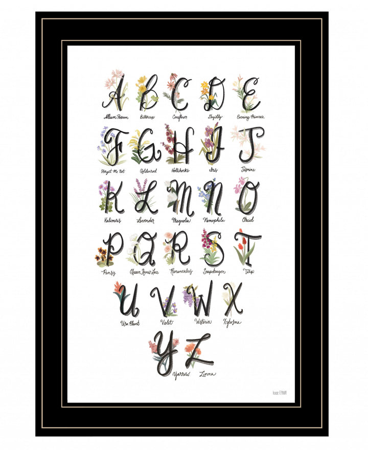 Flower Alphabet 2 Black Framed Print Wall Art