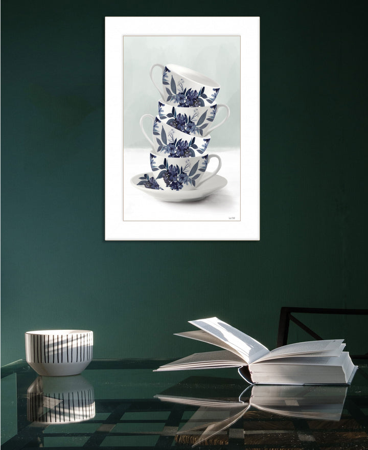 Tea Tower Blue 1 White Framed Print Kitchen Wall Art