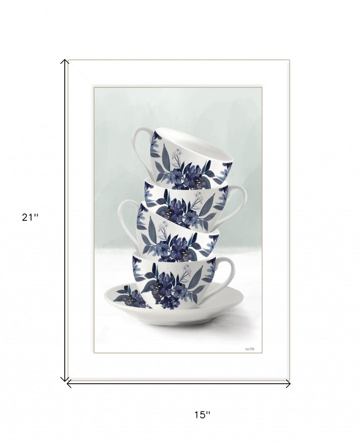 Tea Tower Blue 1 White Framed Print Kitchen Wall Art