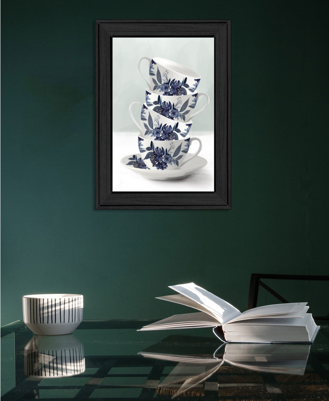 Tea Tower Blue 2 Black Framed Print Kitchen Wall Art