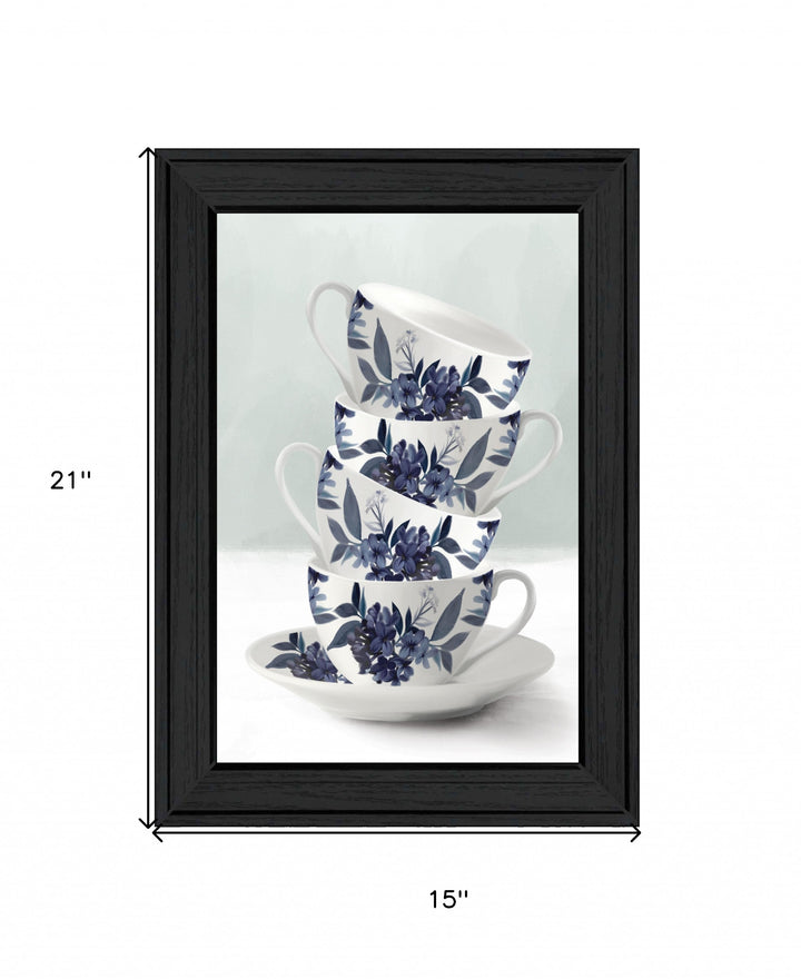 Tea Tower Blue 2 Black Framed Print Kitchen Wall Art