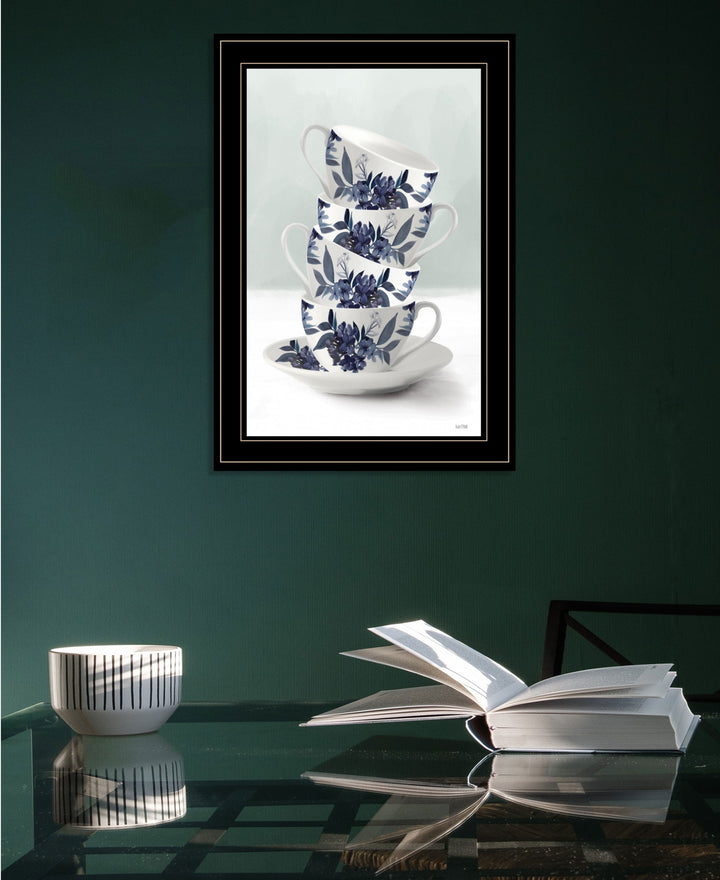 Tea Tower Blue 1 White Framed Print Kitchen Wall Art