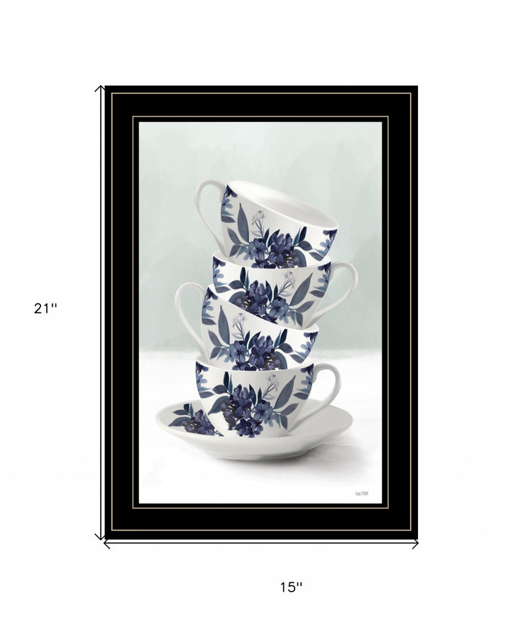 Tea Tower Blue 1 White Framed Print Kitchen Wall Art