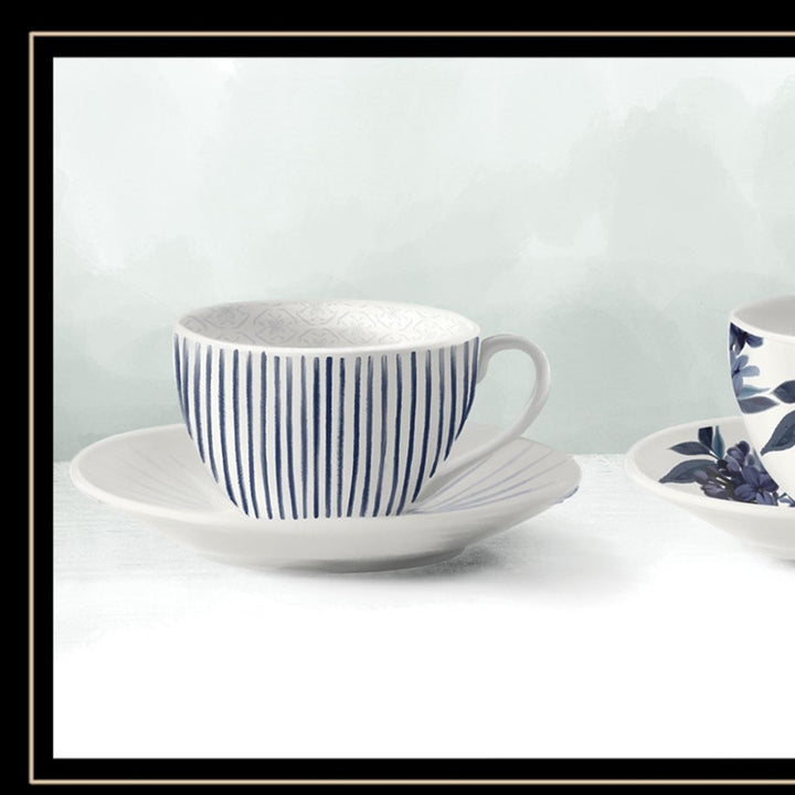 Cups and Saucers 1 White Framed Print Wall Art