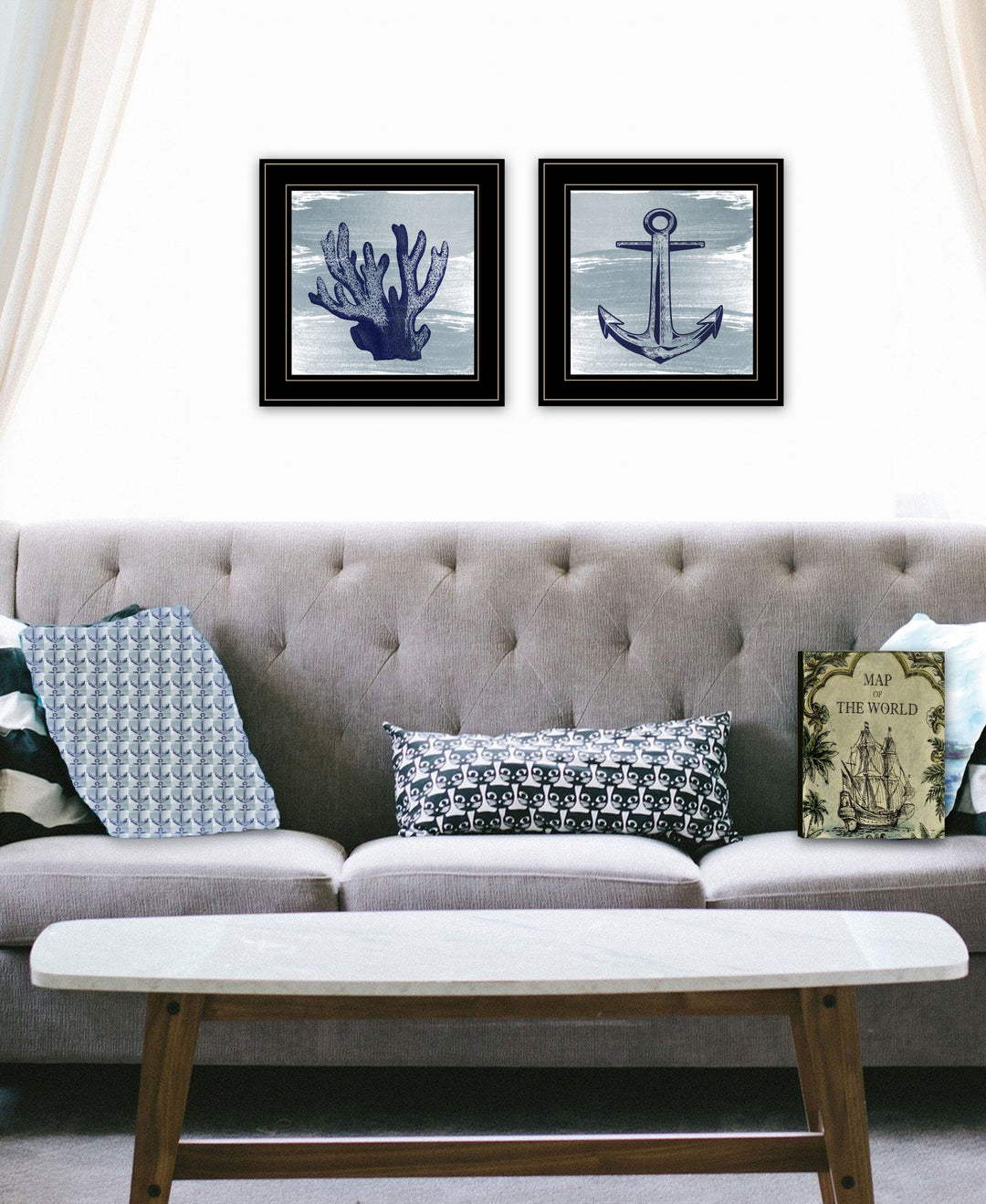 Set Of Two The Beach Coastal 2 Black Framed Print Wall Art