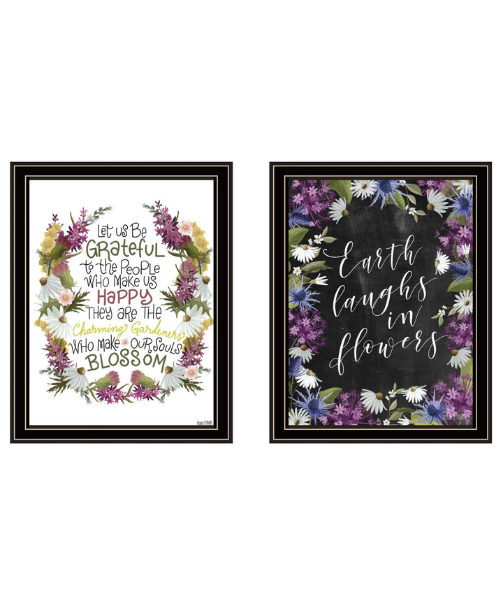 Set Of Two Flowers Make Us Laugh Black Framed Print Wall Art